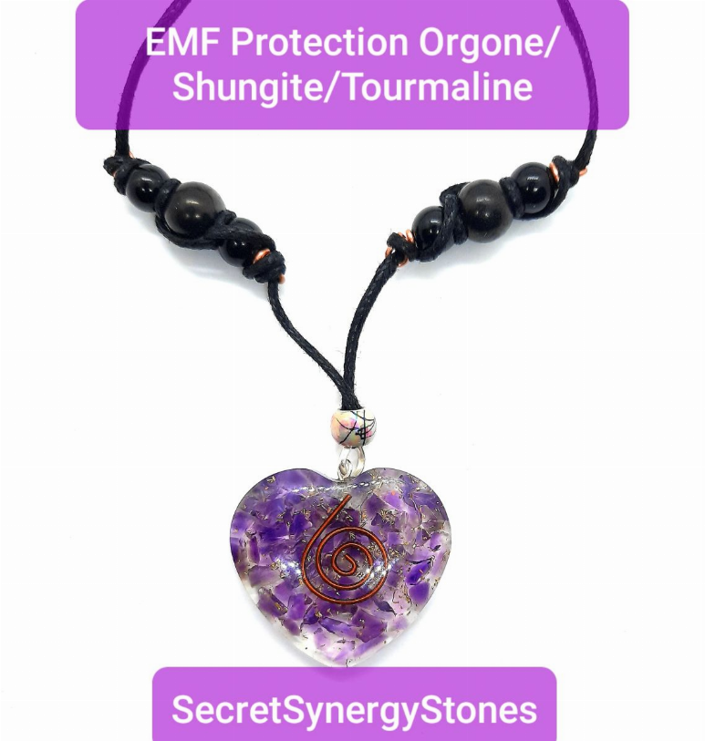 EMF 5G Shungite & Black Tourmaline & Orgone Heart Necklace (Adjustable length)