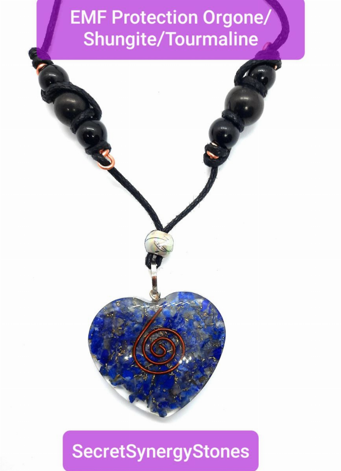 EMF 5G Shungite & Black Tourmaline & Orgone Heart Necklace (Adjustable length)