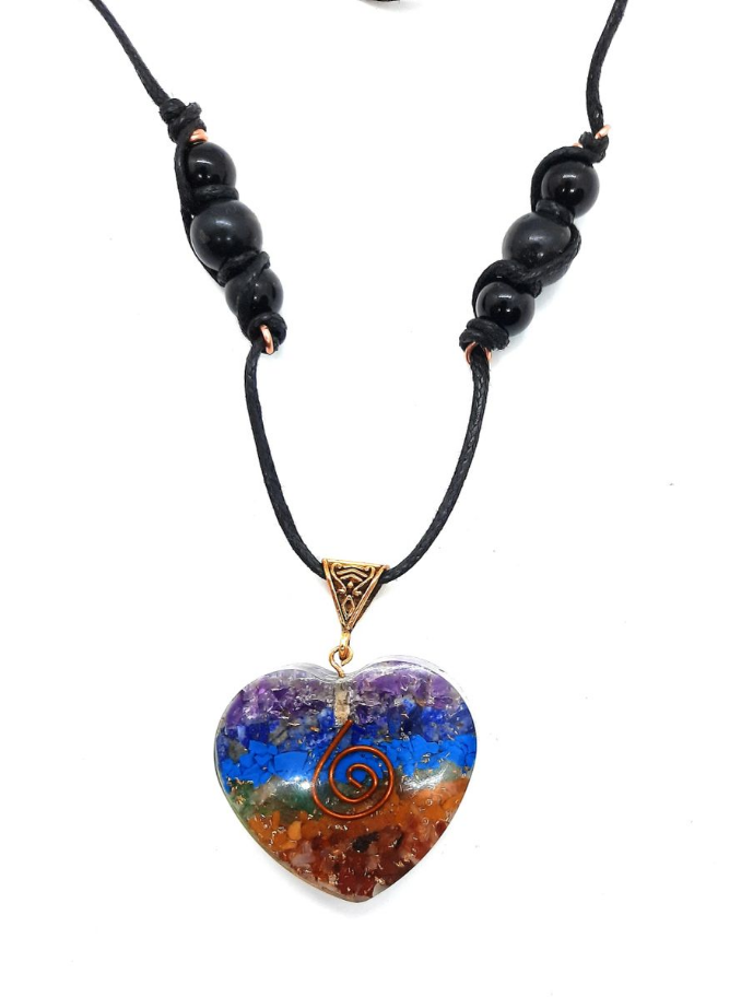 EMF 5G Shungite & Black Tourmaline & Orgone Heart Necklace (Adjustable length)