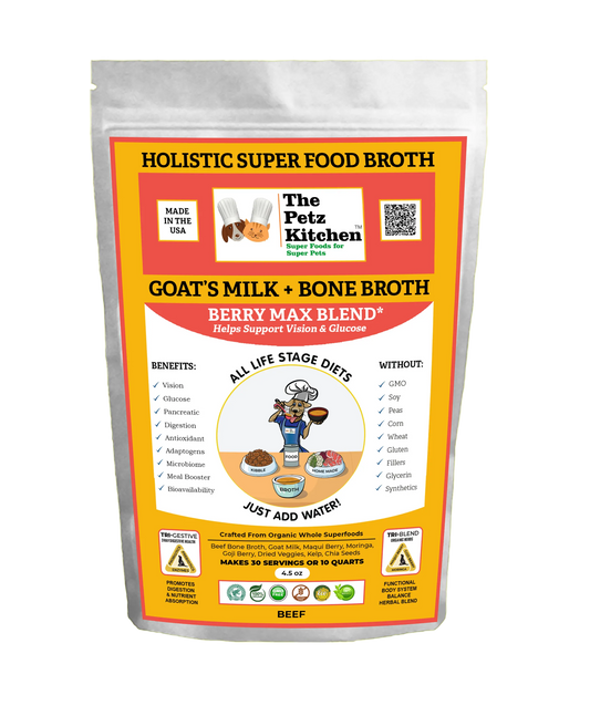 Goats Milk + Bone Broth Berry Max Antioxidant Vision & Glucose Support Broth* The Petz Kitchen Dog & Cat Holistic Super Foods*