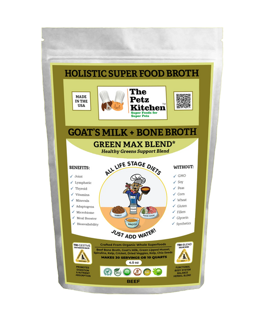 Goats Milk + Bone Broth Green Max Blend* Omega 3 & 6 Vitamin & Mineral Support* The Petz Kitchen Dog & Cat