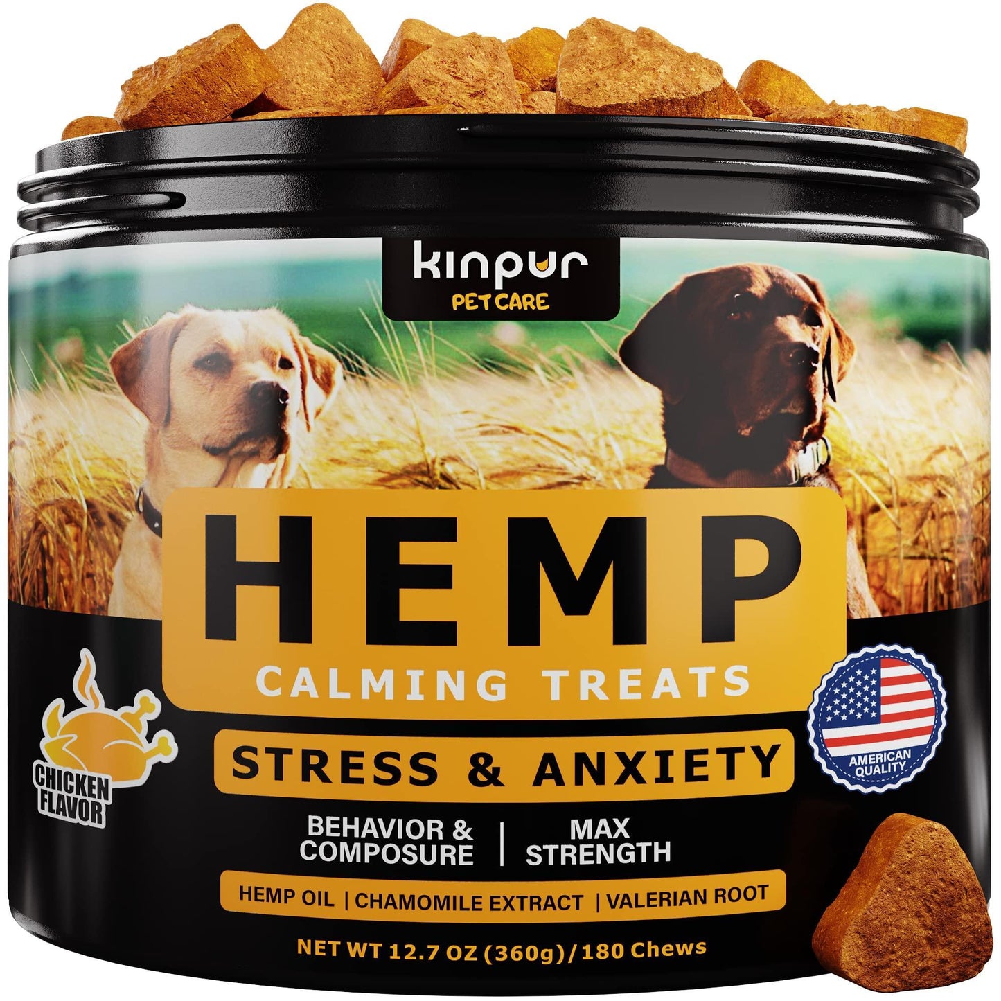 Kinpur Pet Care Natural Calming Chews for Dogs with Hemp Oil and