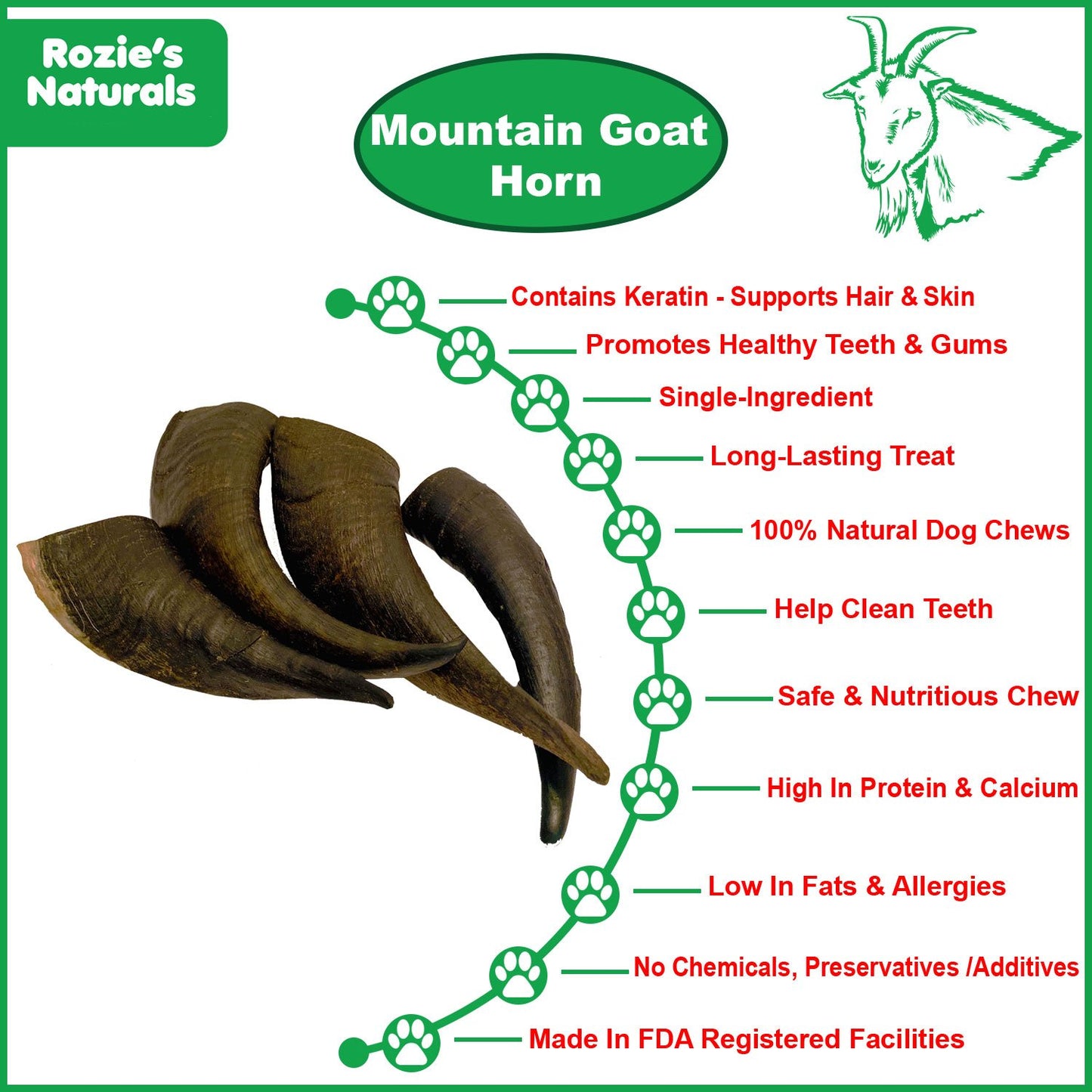 Mountain Goat Horn Dog Chews-10 Count-10 oz